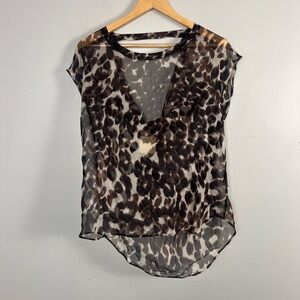 Chaser 100% silk open back leopard printed sheer blouse size small